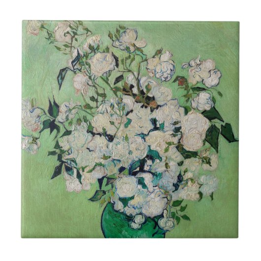 Stillleben Rose in einer Vase von Vincent van Gogh Fliese (Vorderseite)