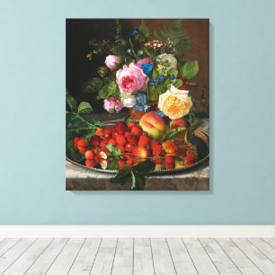 Stillleben Rosen und Erdbeeren von Otto Ottesen Leinwanddruck