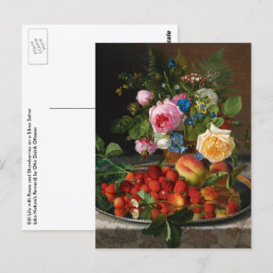 Stillleben Rosen und Erdbeeren von Otto Ottesen Postkarte