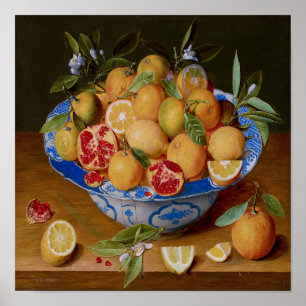Stillleben-Schale mit Obst auf dem Tisch Poster