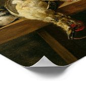 Stillleben toter Vögel und Hasen auf dem Tisch Poster (Ecke)