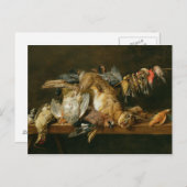 Stillleben toter Vögel und Hasen auf dem Tisch Postkarte (Vorne/Hinten)