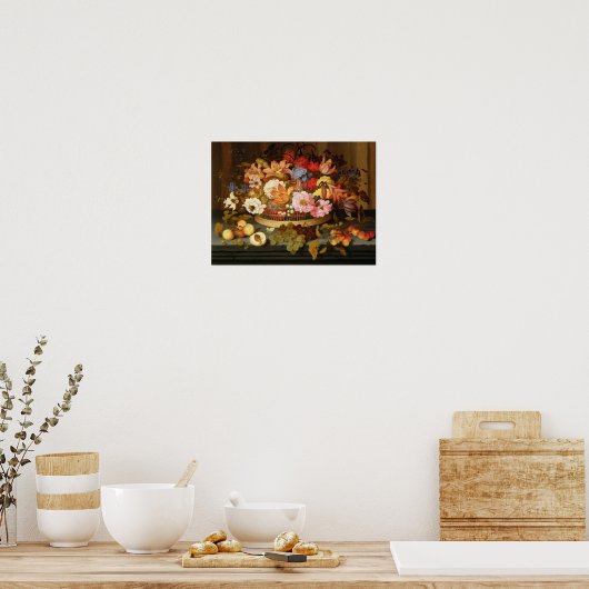 Stillleben und ein Körbchen von Blume Poster (Küche)