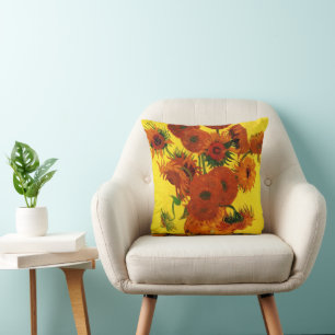 Stillleben-Vase mit 15 Sonnenblumen Vincent van Go Kissen