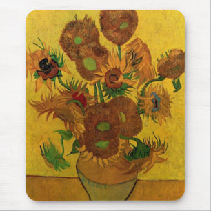 Stillleben-Vase mit 15 Sonnenblumen Vincent van Go Mousepad