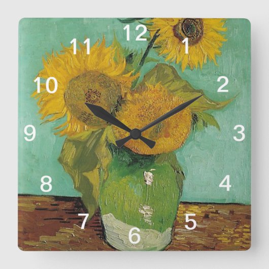 Stillleben - Vase mit drei Sonnenblumen, van Gogh Quadratische Wanduhr (Vorderseite)