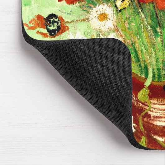 Stillleben, Vase mit Gänseblümchen und Mohnblumen Mousepad (Ecke)