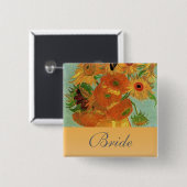 Stillleben - Vase mit zwölf Sonnenblumen, van Gogh Button (Vorne & Hinten)