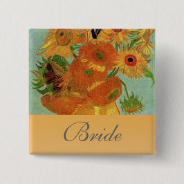 Stillleben - Vase mit zwölf Sonnenblumen, van Gogh Button