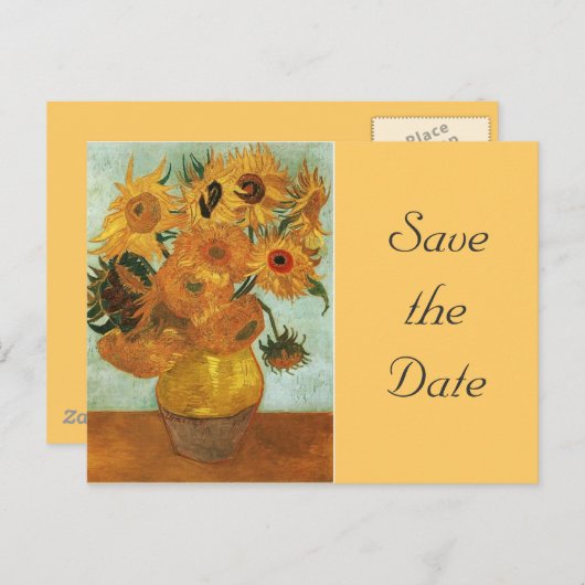 Stillleben - Vase mit zwölf Sonnenblumen, Vincent Ankündigungspostkarte (Vorne/Hinten)