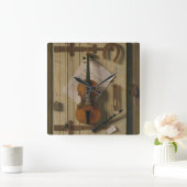Stillleben, Violine und Musik Quadratische Wanduhr (Zuhause)