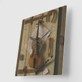 Stillleben, Violine und Musik Quadratische Wanduhr (Winkel)