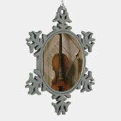 Stillleben, Violine und Musik Schneeflocken Zinn-Ornament (Links)