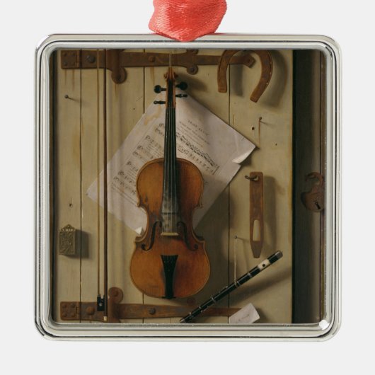 Stillleben, Violine und Musik Silbernes Ornament (Vorne)