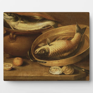 Stillleben von Fischen und Zitronen Fotoplatte