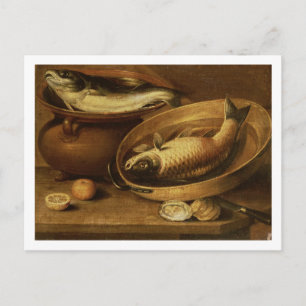 Stillleben von Fischen und Zitronen Postkarte