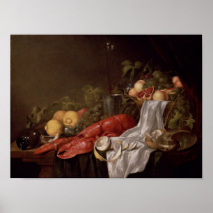 Stillleben von Früchten und Hummer Poster
