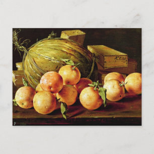 Stillleben von Orangen, Melonen und Boxen Postkarte