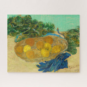 Stillleben von Orangen und Zitronen mit blauen Han Puzzle