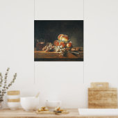 Stillleben von Pfirsichen, Nüssen, Trauben Poster (Küche)