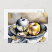 Stillleben von Silber- und Goldäpfeln Postkarte (Vorne/Hinten)