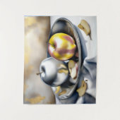 Stillleben von Silber- und Goldäpfeln Wandteppich (Vorderseite)