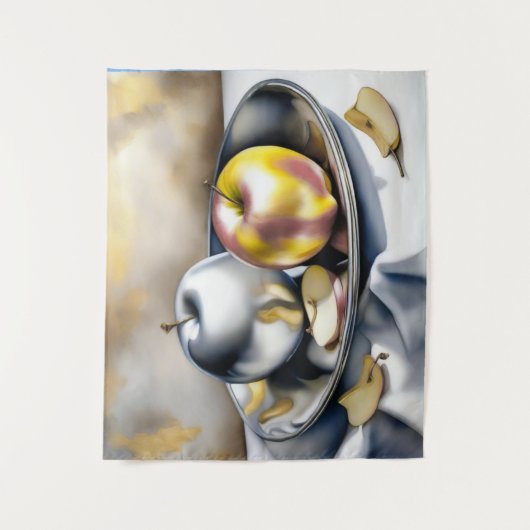 Stillleben von Silber- und Goldäpfeln Wandteppich (Vorderseite)