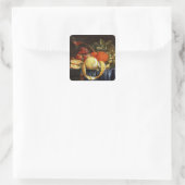Stillleben von Trauben, Orangen und geschältem Zit Quadratischer Aufkleber (Tasche)