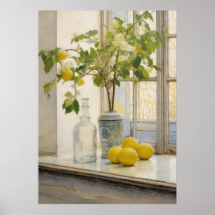 Stillleben von Zitronen auf einer Fensterbank Poster