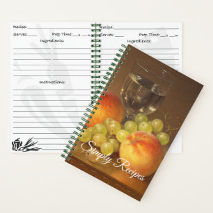 Stillleben, Wineglass, zwei Pfirsiche, Obst und We Notizblock