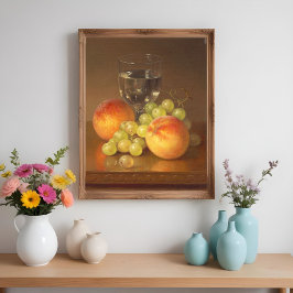 Stillleben, Wineglass, zwei Pfirsiche, Obst und We Poster