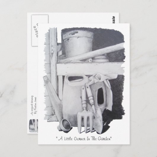 Stillleben zeichnend Gartengeräte für Gärtner Postkarte (Vorne/Hinten)