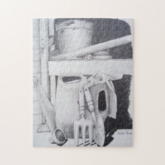 Stillleben zeichnend Gartengeräte für Gärtner Puzzle (Vertikal)