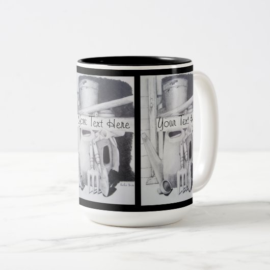 Stillleben zeichnend Gartengeräte für Gärtner Zweifarbige Tasse (VorderseiteRechts)