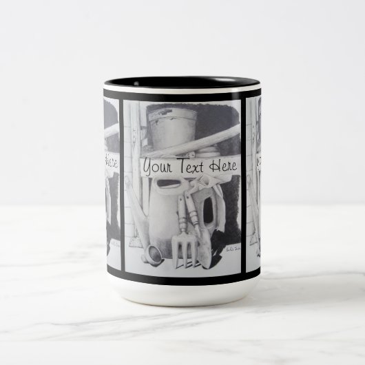 Stillleben zeichnend Gartengeräte für Gärtner Zweifarbige Tasse (Mittel)