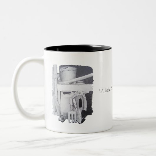 Stillleben zeichnend Gartengeräte für Gärtner Zweifarbige Tasse (Links)