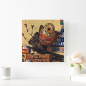 Stilllife of Boys Toys Quadratische Wanduhr (Zuhause)