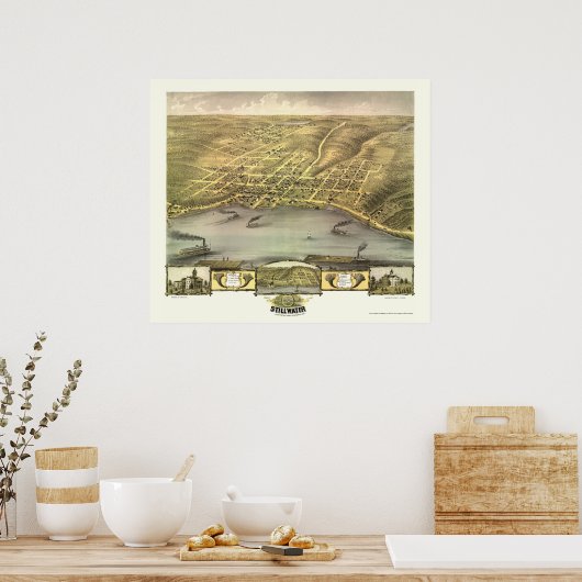 Stillwater, MN Panoramabalkarte - 1870 Poster (Küche)