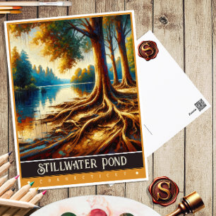 Stillwater Pond, Connecticut Vintage Malerei Postkarte