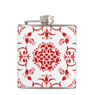 Stilmuster für rote und weiße, florale Damaskus Flachmann