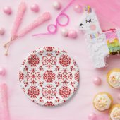 Stilmuster für rote und weiße, florale Damaskus Pappteller (Party)