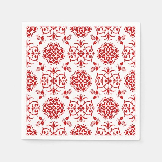 Stilmuster für rote und weiße, florale Damaskus Serviette (Vorderseite)