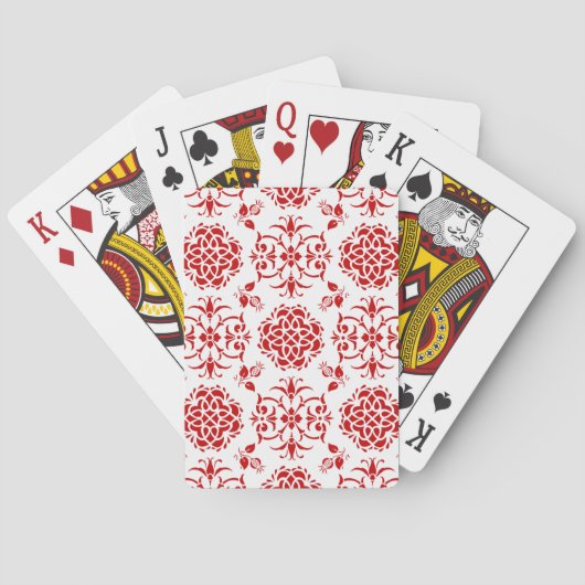 Stilmuster für rote und weiße, florale Damaskus Spielkarten (Rückseite)