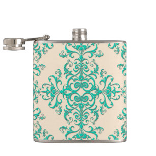 Stilmuster Minzgrün und aus weißem Damast Flachmann