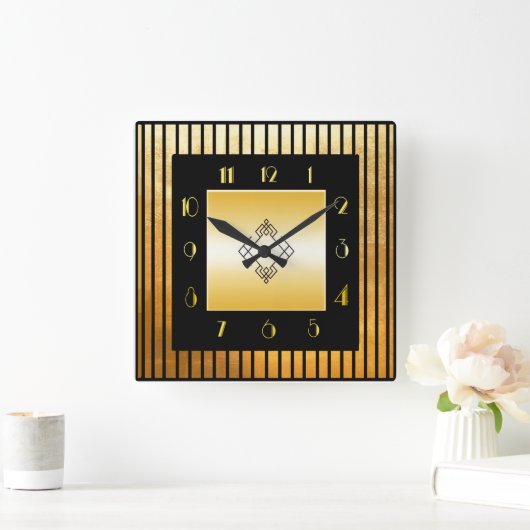 Stilquadratische Uhr im Gold- und Schwarz-Deko-Sti (Zuhause)