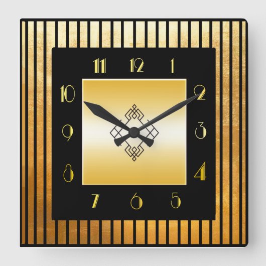 Stilquadratische Uhr im Gold- und Schwarz-Deko-Sti (Vorderseite)
