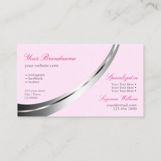 Stilrosa mit Silver Decoder und Monogram modern Visitenkarte (Rückseite)