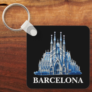 Stilsame Kathedrale von Barcelona Spanien Vintage Schlüsselanhänger