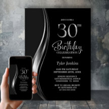 Stilsame schwarze und silberne 30. Geburtstagsfeie