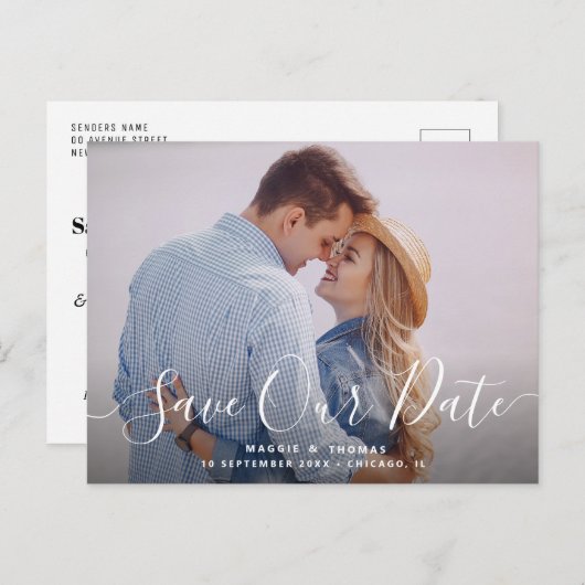 Stilschreiben Save the Date Postkarte (Vorne/Hinten)